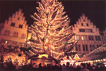 A tall and twinkle Christmas tree
 in the Christmas market, Frankfurt