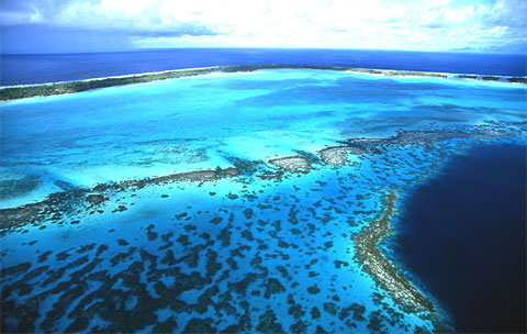 Blue Lagoon of BoraBora viewing from a helicopter