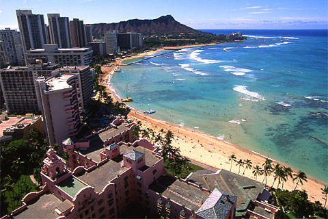 Waikiki Beach viewing from Hanohano Room of Sheraton Waikiki