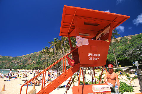 Life Guard on Duty at Hanauma Bay Beach. Oahu