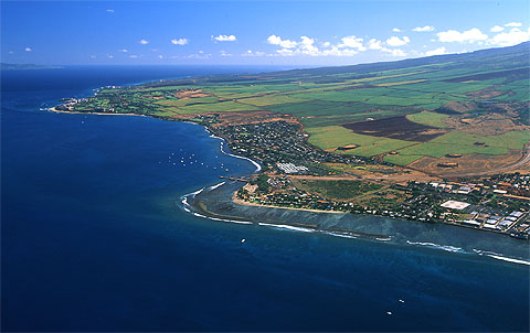 Lahaina viewing from Circle Rainbow Tour's Airplane. Maui