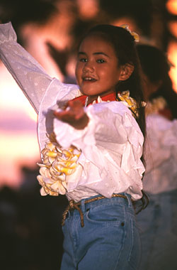 Cute Loco Hula Dancer at Waikiki Beach. The Mayor's Office of the Culture and the Arts City and County of Honolulu