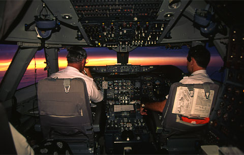Cockpit at Dawn Flying to Hawaii JAL