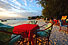 Red Table on the Beach at Dusk