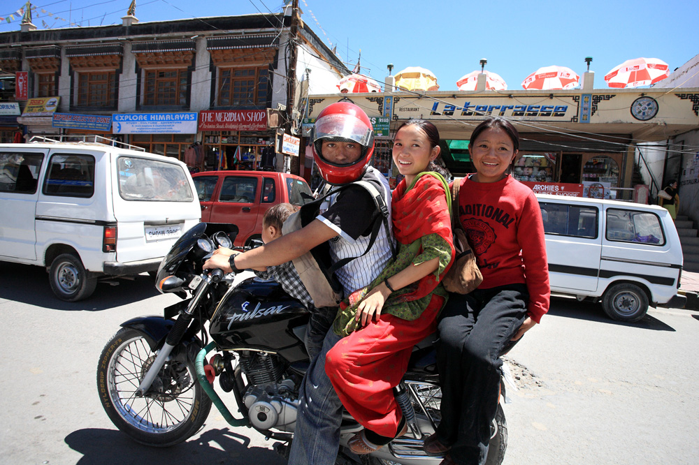Family on Motorcycle - Main Bazaar. Leh, Ladakh