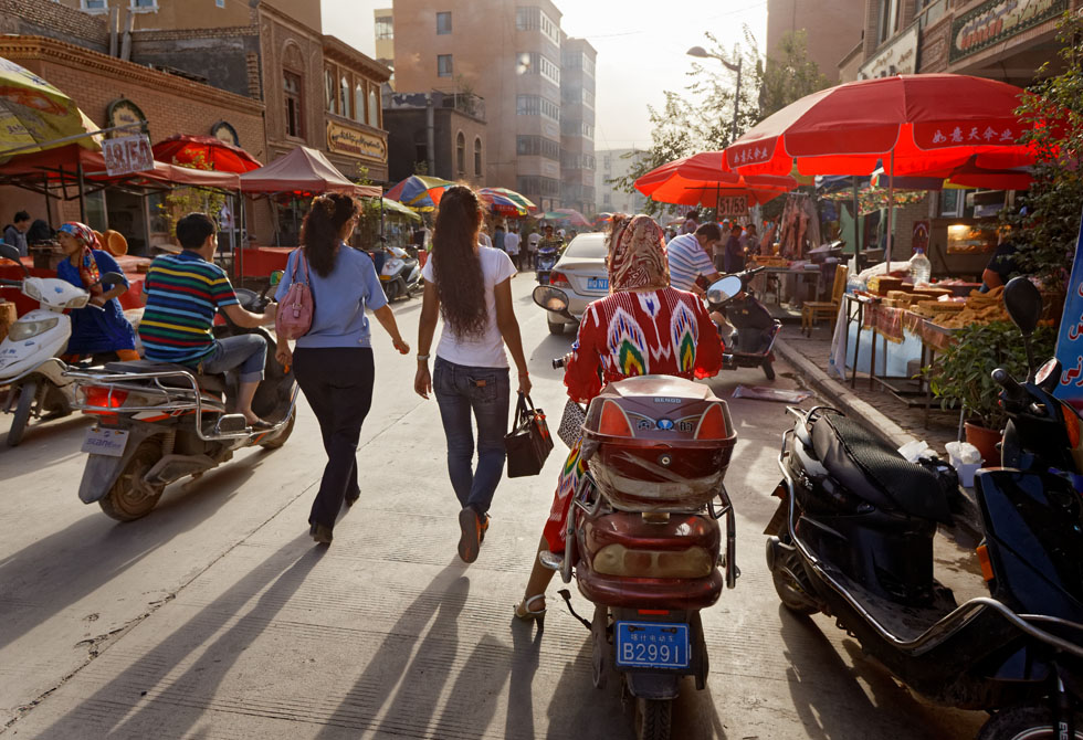 A lively street extending west from the back of the Id Kah Mosque