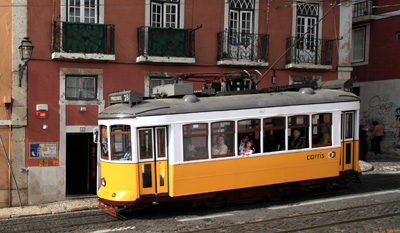 Yellow cute tram. Lisbon Tram 25